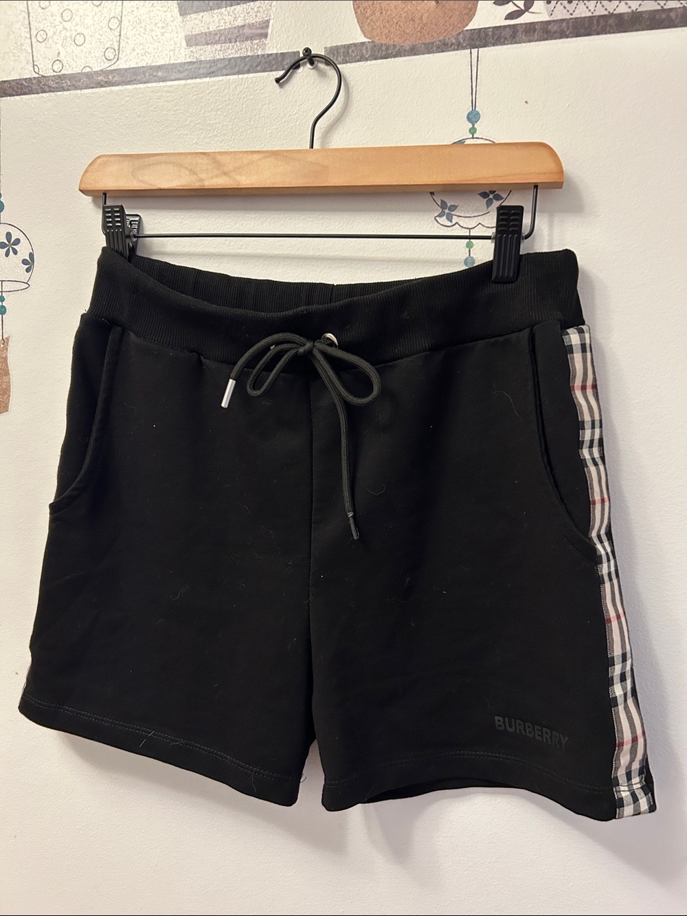 Burberry Black Athletic Shorts with Iconic Check Side Panel